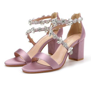 Sandali da donna in raso aperto con decorazione di cristallo blocco tacco <span class=keywords><strong>per</strong></span> festa di nozze <span class=keywords><strong>sera</strong></span> alla moda <span class=keywords><strong>scarpe</strong></span> da donna - Product Image 4