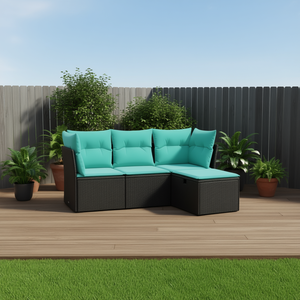 Ensemble de canapés de jardin en rotin noir avec housses amovibles, mobilier de patio extérieur pour 6 personnes, style contemporain, design moderne - Product Image 2