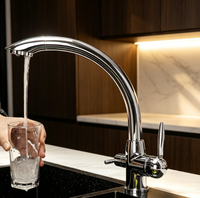 Robinet de cuisine 3-en-1 avec filtre pour eau potable chaude et froide, robinet d'évier de cuisine à double poignée 3 voies