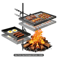 Grille de camping pivotante robuste, grille et plaque de cuisson portables à double couche, en acier robuste pour barbecue