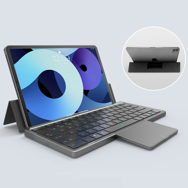 Wireless Bluetooth Laptop Tablet Phone Keyboard With Leather Cover Ultra-thin bluetooth Keyboard With Trackpad Foldable Bracket