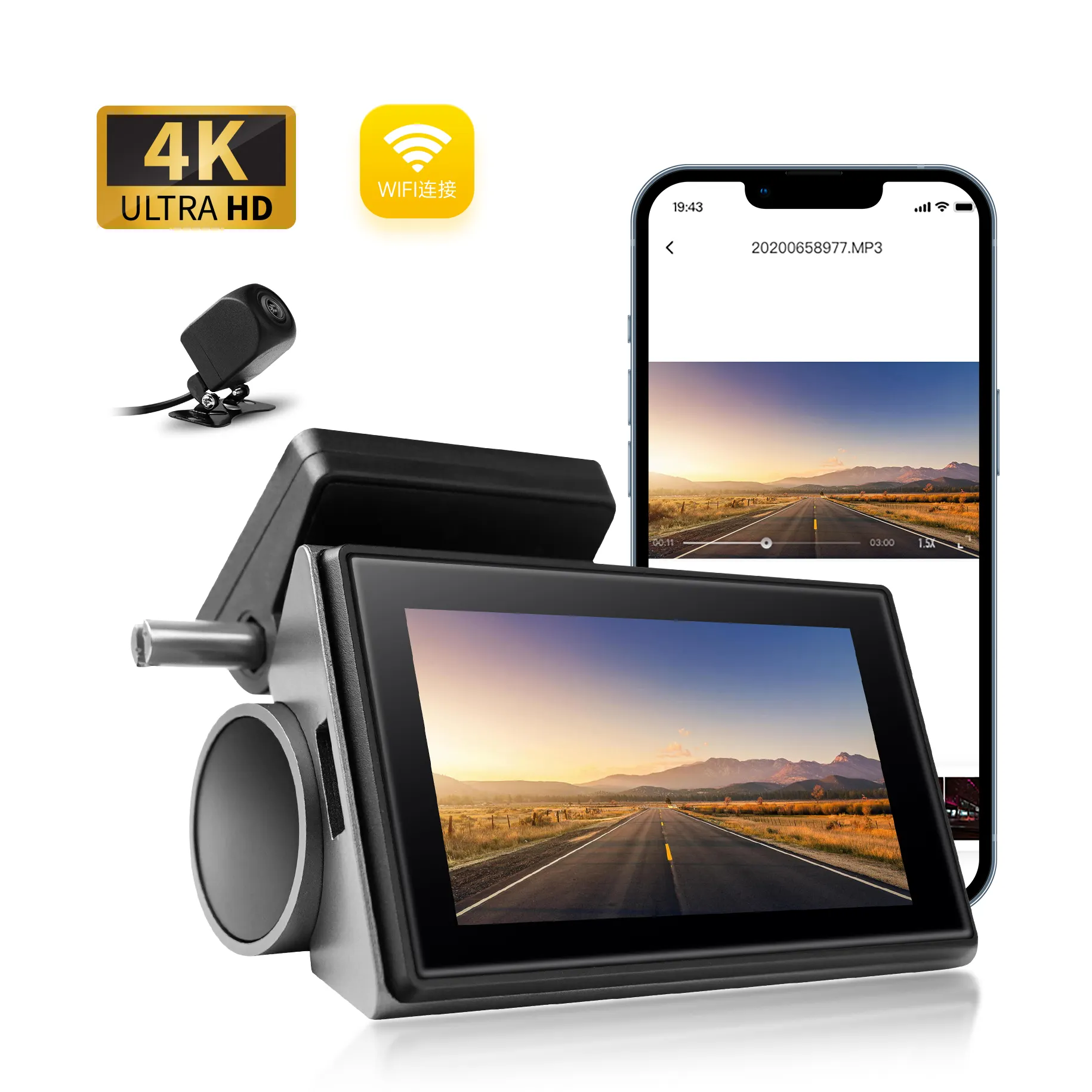 2024 New Arrival Durable Car Black Box 4K Ultra Clear Touch Screen Auto Video Cam Recorder With Back Cam