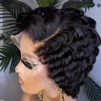 Perruque Courte Bouclée Pixie Cut avec Frontale en Dentelle 100% Cheveux Humains