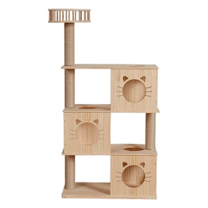 Tour en bois massif pour adultes, arbre d'intérieur multi-niveaux, mobilier de centre d'activités, maison de jeu pour animaux de compagnie, griffoir et condo - Product Image 1