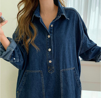 Robe midi cargo en jean décontractée coupe ample grande taille 2026 Nouvelle collection Col rabattu Ourlet fendu Robes en jean délavé pour femme