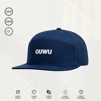 Casquette à visière plate 6 panneaux OEM personnalisée, perforée au laser, respirante, avec logo brodé ou imprimé, vente en gros en petites séries, marque privée