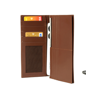 Minimalist Genuine Leather Long <b>Wallet</b> With <b>RFID</b> Protection Card Holder Unisex Design Brown Color Fold Closure - Product Image 1