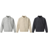 High-End Unisex-Strick pullover für Herren mit einfachen, einfarbigen, lockeren Revers knopf design Street Fashion Winter Season Front Tops
