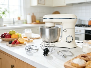 <span class=keywords><strong>Robot</strong></span> <span class=keywords><strong>culinaire</strong></span> électrique multifonction 1500W 5.2L avec batteur mélangeur pour gâteaux, pain et pâte à pain - Product Image 4