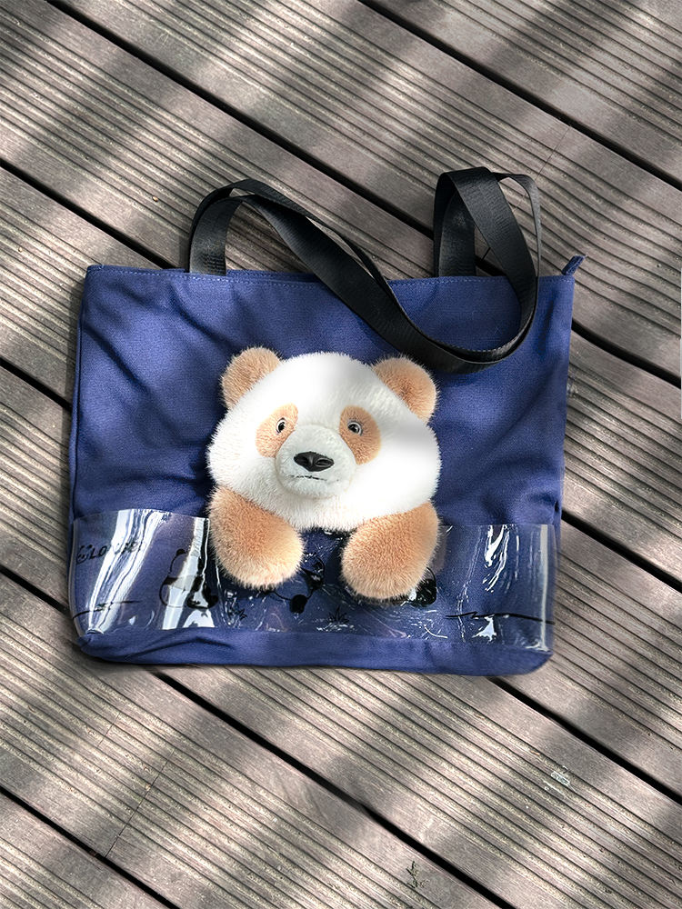 3D Plush Panda Character Canvas Outdoor Handbag 3D Promotional Tote Bag for Food Storage Indoor and Outdoor Use Cartoon Tote