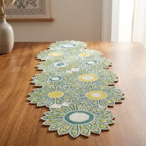 Floral Printed Table Runner Cotton Washable Classic Home Decor Yellow Green Pattern - Product Image 3