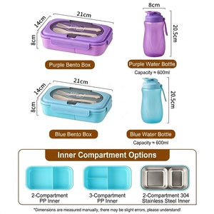 Boîte à bento et gourde tendance et sécurisées avec fourchette et cuillère - Contenant repas 2 compartiments/3 compartiments pour l'école et le bureau - Product Image 6