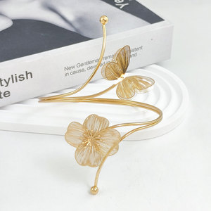 Gold Plated Hollow Butterfly Floral <b>Cuff</b> Bracelet Women's Romantic Statement Armlet Jewelry - Product Image 2