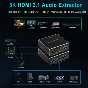 8K HDMI 2,1 Audio Extractor ARC 2 en 1 OUT CEC EDID HDMI Switch 2x1 para amplificadores PS5 Barras de sonido - Product Image 4