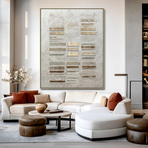 Grande <span class=keywords><strong>Peinture</strong></span> Murale <span class=keywords><strong>Abstraite</strong></span> Minimaliste Wabi Sabi en Plâtre Beige Doré Peinte à la Main sur Toile pour <span class=keywords><strong>Galerie</strong></span> Domestique - Product Image 1