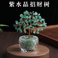 Arbre à monnaie en cristal d'améthyste fait main, ornement bonsaï en pierre précieuse avec base en verre taillé, décoration de bureau en cristal de guérison, cadeau spirituel