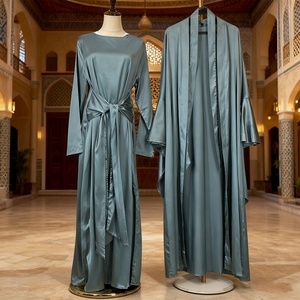 Elegant Women's Abaya <b>Set</b> with Flowy Long Sleeve Outer Coat and Tie Waist Muslim Dress for Formal and Casual Wear (Style 1925) - Product Image 1
