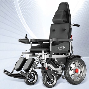 Sedia a Rotelle Elettrica per Anziani con Schienale Alto, in Acciaio Nero, Regolabile, Pieghevole e Ricaricabile - Product Image 1