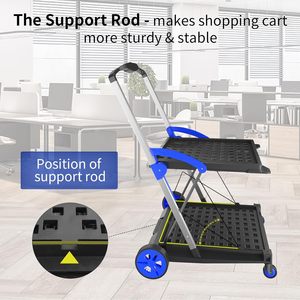 İki katmanlı mavi 4 tekerlekli katlanabilir alışveriş sepeti çok kullanımlı fonksiyonel ambar depolama süpermarket arabası - Product Image 4