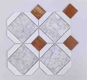 Mosaici Waterjet all'ingrosso di mattonelle di <span class=keywords><strong>mosaico</strong></span> di marmo bianco di Design moderno per la parete interna di Parquet caratteristica grafica - Product Image 3