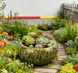 Jolies jardinières en céramique pour plantes succulentes, couleurs vives craquelées, pots de jardin avec drainage et soucoupe intégrée - Product Image 5