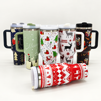 Gobelet isotherme à double paroi en acier inoxydable 304 de 40 oz, personnalisable en gros avec impression, avec paille et poignée, pour cadeaux de Noël