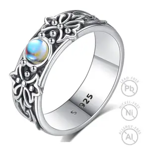 Merryshine wholesale statement engagement vintage genuine 925 sterling silver moonstone ring for men