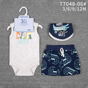 Conjuntos <span class=keywords><strong>de</strong></span> <span class=keywords><strong>Ropa</strong></span> para Bebé Recién Nacido <span class=keywords><strong>de</strong></span> 0 a 6 Meses para Niño, Conjunto <span class=keywords><strong>de</strong></span> 3 Piezas, Mameluco sin Mangas + Pantalones con Babero, Estilo Informal - Product Image 3