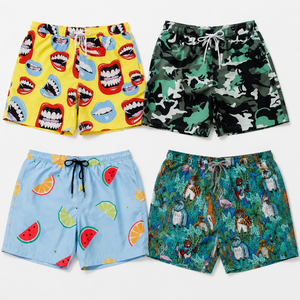 <b>Men</b> Color Block Swim Shorts Quick Dry Drawstring Beach <b>Trunks</b> Mid Waist Woven Polyester Digital Printing Pockets Short Length - Product Image 2