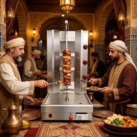 Rôtissoire verticale à gaz à trois plateaux Hongxin en acier inoxydable, sur pied, avec commande par bouton, pour la préparation de kebab et de viande