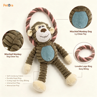 Nouveau jouet pour chien en peluche Petora en forme de singe, lion, éléphant, avec anneau en corde tressée pour chiens de petite et moyenne taille, pour la dentition
