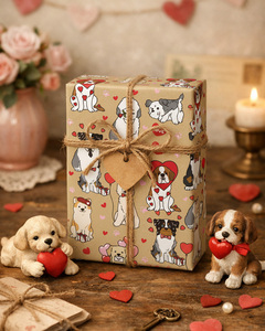 Papel de regalo romántico en forma de corazón para el Día de San Valentín, papel kraft con diseño de cachorro y corazón, papel de regalo personalizado - Product Image 2