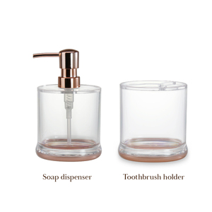 Ensemble d'accessoires de salle de bain en plastique or rose transparent toscan porte-savon porte-brosse à dents gobelet distributeur de savon distributeur de lotion de toilette - Product Image 2