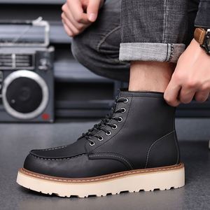 Bottes montantes en cuir véritable imperméables à lacets pour hommes, avec semelle extérieure en caoutchouc, idéales pour l'hiver et l'automne – Meilleures ventes - Product Image 5
