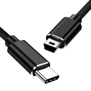 Uzun USB C tipi C tip-c erkek 5 Pin 5Pin Mini USB Mini B 2.0 erkek OTG veri senkronizasyonu şarj kablosu