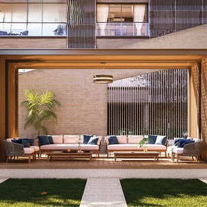 Divano <span class=keywords><strong>da</strong></span> Esterno in Teak e Rattan per <span class=keywords><strong>Giardino</strong></span>, Caffè all'Aperto, Villa, Sala Espositiva, Design Nordico, Combinazione di Divani <span class=keywords><strong>Mobili</strong></span> - Product Image 2