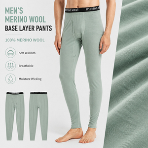 <b>Wool</b> Men's <b>Base</b> <b>Layer</b> Leggings Thermal Underwear Pants Custom Logo Premium Warm Soft Breathable Winter Outdoor Bottom - Product Image 1