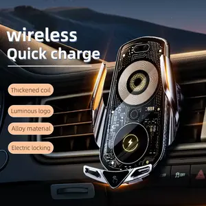 15W Transparent Glass Wireless Car Charger Charging Phone Holder Auto-Clamping Car Mount Fast Car Wireless Charger For All Phone