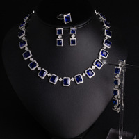 Parure de bijoux de luxe classique et élégante pour femme, avec zircon coloré, comprenant collier, boucles d'oreilles, bracelet et bague, pour fiançailles, fêtes et mariages