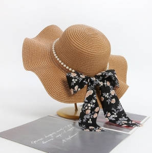 Sombrero de Paja Casual al por Mayor para Mujer, Protección Solar, Viajes al Aire Libre, Estilo Playero, con Lazo de Perlas, para Pesca y Deportes - Product Image 5