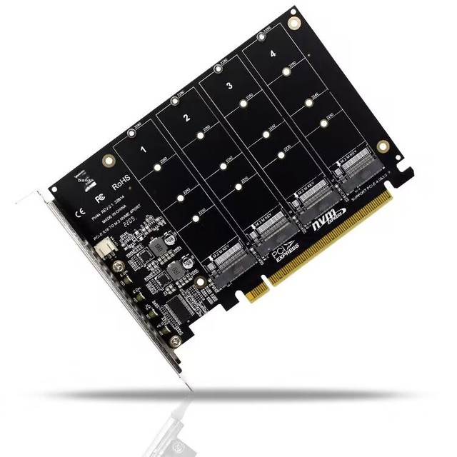 PCI-E X16 4-Disk Solid State Expansion Card with 4 Ports and 4*64Gbps Full Speed Signal