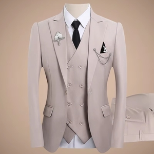 Abito da <span class=keywords><strong>uomo</strong></span> slim-fit a tre pezzi con perline, monopetto, collo a revers, in poliestere, per matrimonio, sposo, testimone o abito da lavoro - Product Image 1