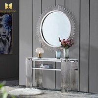 Table console de luxe moderne pieds en acier inoxydable doré avec miroir pour entrée de la maison pour salon hôtel ou villa
