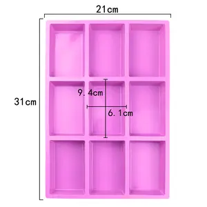 9 Cavity Homemade Large Big Size Custom Silicone Soap Molds For Soap Making