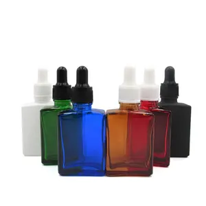 사용자 정의 디자인 1oz 30ml 사각형 직사각형 컬러 유리 dropper 병 에센셜 오일 화장품 포장