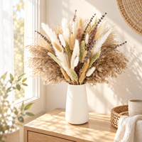 Buket Bunga Kering Bernuansa Netral, Rumput Pampas, Ekor Kelinci, dan Campuran Lavender untuk Dekorasi Meja Pernikahan atau Ruang Tamu Bergaya Boho