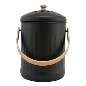 Stainless Steel Food Waste Bin 1.3 Gallon 5L Galvanized Metal Charcoal Filter Kitchen Compost Pail Countertop Compost Bin