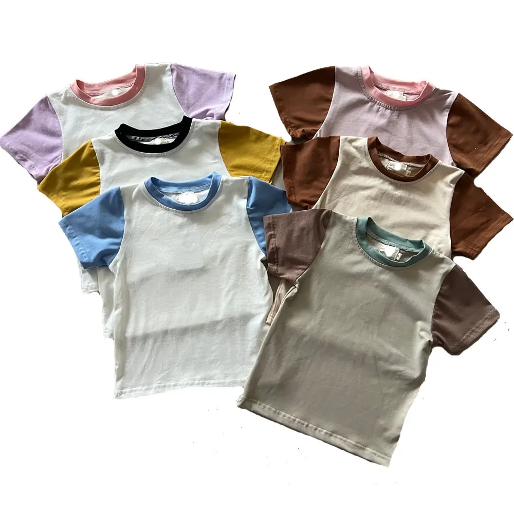 Custom neutral baby kids Color Block Tee Short Sleeve Neutrally baby kids Shirt Clothes for Summer