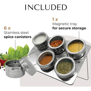 6-Piece Stainless Steel Magnetic Spice Canister Set Shaker Lid Kitchen Organization Tray Salt Pepper Sugar Other <strong>Herbs</strong> <strong>Box</strong> - Product Image 2