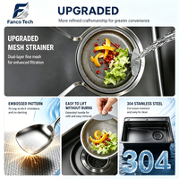 Évier de cuisine en acier inoxydable SUS304 OEM, à cuve unique, double couche, trois trous, finition PVD noir mat de qualité alimentaire, sans soudure, à débosselage profond